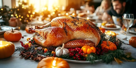 Thanksgiving dinner table, sunlight.