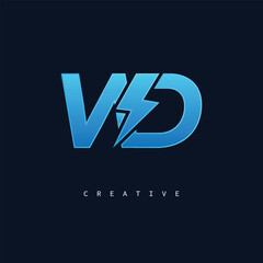 WD Thunderbolt Monogram – Futuristic Electric Logo with Bold Blue Energy Strike