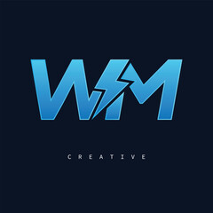 WM Thunderbolt Monogram – Futuristic Electric Logo with Bold Blue Energy Strike