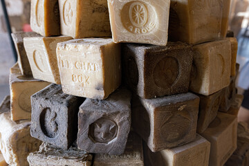 Traditional soap samples in the Soap Museum in Marseille France