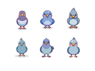 Cute Pigeon Cartoon Vector – Front Facing Dove Character in Kawaii Style for Kids, Stickers, and City Bird Illustrations