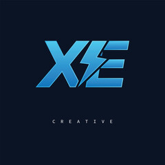 Obraz premium XE Thunderbolt Monogram – Futuristic Electric Logo with Bold Blue Energy Strike