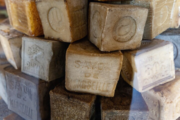 Traditional soap samples in the Soap Museum in Marseille France