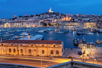 Night view of the old port of Marseille France