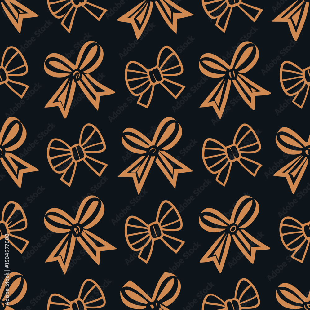 Poster seamless bow and ribbon vector pattern on dark background for decoration