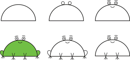Step by step how to draw a frog for kids in simple cartoon style, educational guide for children&rsquo;s art activities