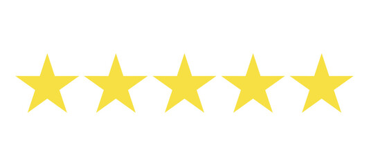 Rating symbol set of five pointed yellow golden stars quality rating product. Vector Illustration.