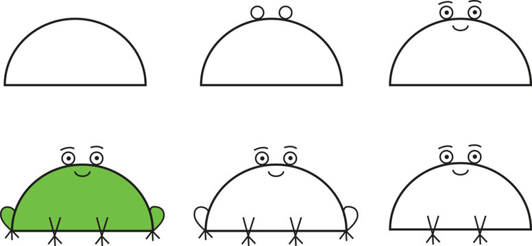 Step by step how to draw a frog for kids in simple cartoon style, educational guide for children&rsquo;s art activities