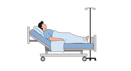 Patient resting in hospital bed with iv drip stand illustration