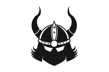 Horned Viking helmet icon silhouette on white background