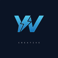 YV Thunderbolt Monogram – Futuristic Electric Logo with Bold Blue Energy Strike