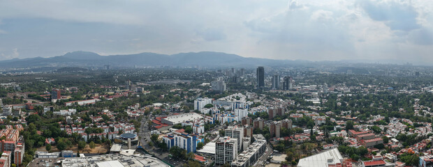 Panoramic survey of Coyoacan's historic and modern districts