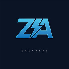 ZA Thunderbolt Monogram – Futuristic Electric Logo with Bold Blue Energy Strike