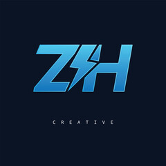 ZH Thunderbolt Monogram – Futuristic Electric Logo with Bold Blue Energy Strike