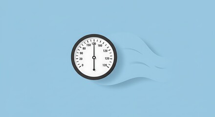 Pressure gauge illustration indicating speed on light blue background