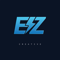 EZ Thunderbolt Monogram – Futuristic Electric Logo with Bold Blue Energy Strike
