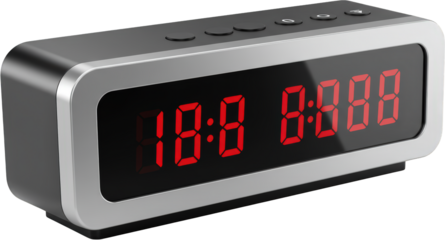 Modern Digital Alarm Clock with Red LED Display and Silver Frame Time 18 88