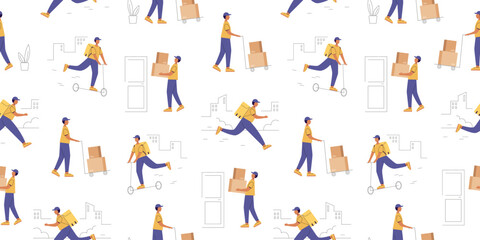 Seamless pattern with delivery service couriers
