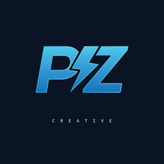 PZ Thunderbolt Monogram – Futuristic Electric Logo with Bold Blue Energy Strike