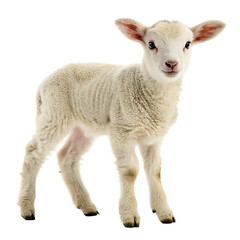Obraz premium Gentle white baby lamb grazing peacefully isolated on a transparent background