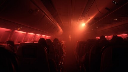 Emergency landing procedures airplane cabin photo red lighting interior aviation safety