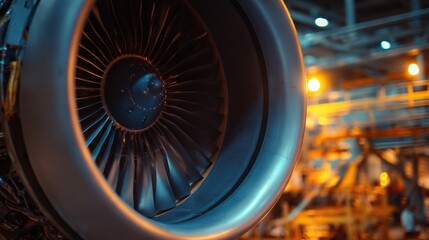 Industrial engine turbine close-up factory environment high-resolution image technological showcase dynamic perspective