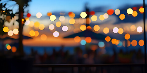 Golden sparkling bokeh lights creating magical summer evening glow