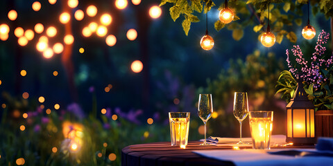 Sparkling bokeh lights on a warm summer evening atmosphere