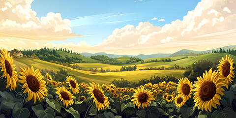 landscape with sunflowers