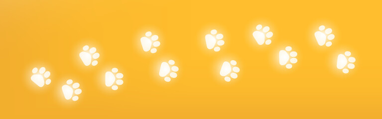 Paw cat print glowing light style on yellow background. Vector illustration. © Happy-Lucky