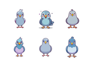 Adorable Pigeon Character – Cute Front View Urban Bird in Cartoon Style for Children’s Designs, Games, and Animal Icons