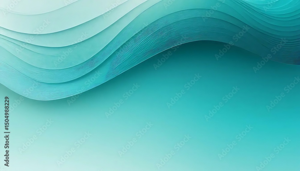 Poster abstract turquoise background features layered, flowing waves with subtle gradients, creating depth.