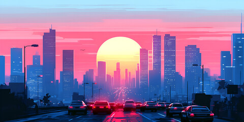 skyline at sunset
