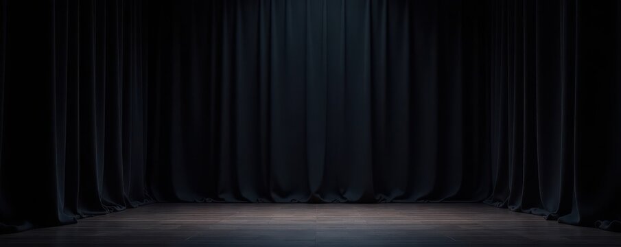 Heavy black stage drapes tightly pulled, creating a stark contrast , illustration, abstract