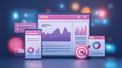 Data analytics dashboard review digital workspace infographic content modern environment user-focused perspective