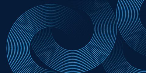 Blue geometric abstract background overlapping layers on bright space with line effect decoration. Circle style concept modern graphic design