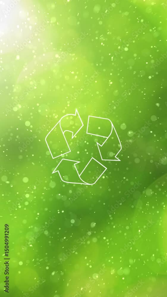 Poster sunny green bokeh particles with loop recycle icon vertical animation.
