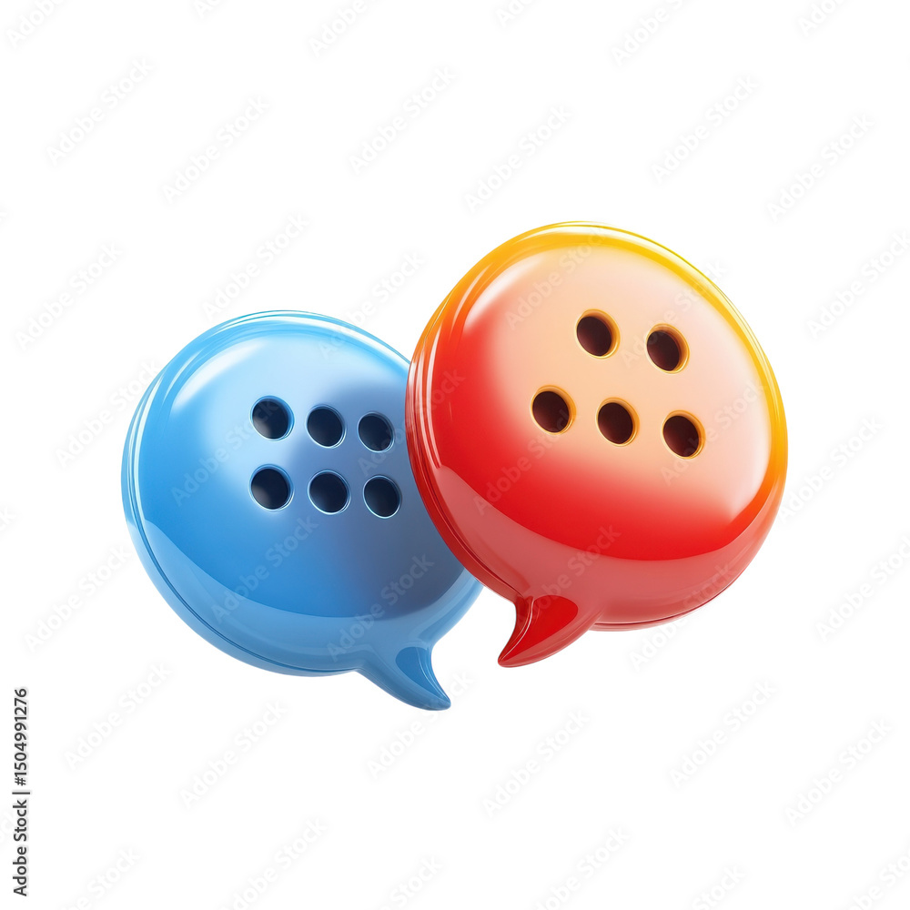 Poster dynamic blue and red speech bubbles symbolizing global conversation and on transparent background