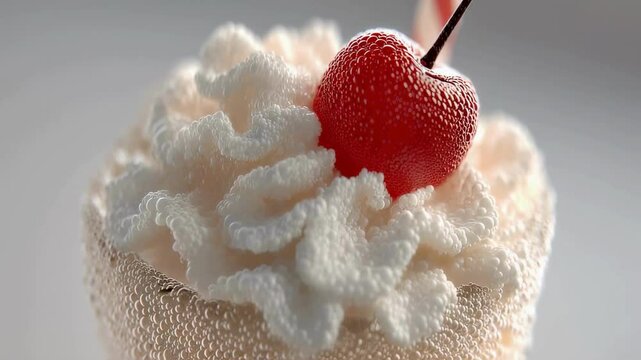 Close-up of a Creamy Soda Float Topped with a Maraschino Cherry
