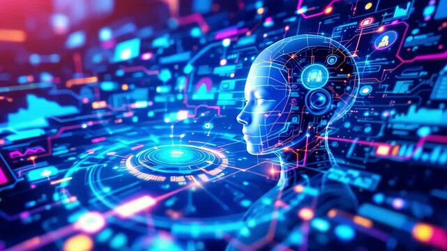 Futuristic ai head with cybernetic interface and digital circuitry visualization - Powered by Adobe