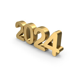 3D Gold 2024 Number Isolated on Transparent Background