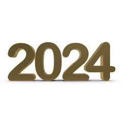 3D Gold 2024 Number Isolated on Transparent Background