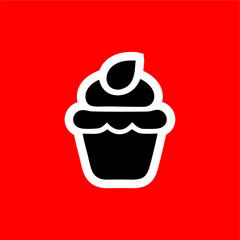Minimalist Cupcake Icon with Cream on Red Background
