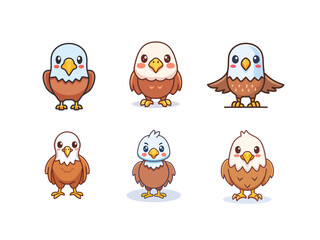 Adorable Cartoon Eagle – Cute Bald Eagle Mascot in Vector Style for Kids’ Illustrations, Games, and Animal Icon Sets