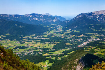 Fototapeta premium Mount Jenner over the village of Schonau, Berchtesgadener Land, Upper Bavaria, Germany, Europe.