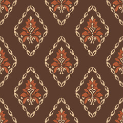 Seamless classic damask pattern in brown tones - vector illustration for luxury textile design.