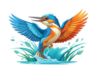 Fototapeta premium Kingfisher bird diving into water isolated on white background 