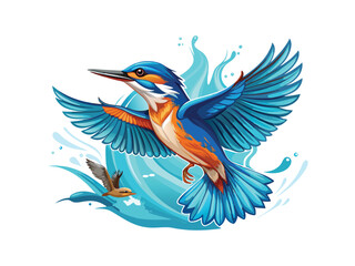 Obraz premium Kingfisher bird in flight water splash design isolated on white background 