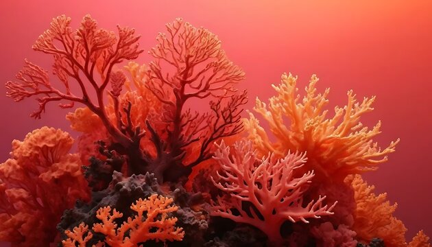 A vibrant collection of coral formations in warm tones evokes feelings of depth and tranquility.
