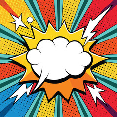Colorful comic book background.Blank white speech bubbles of different shapes. Rays, radial, halftone, dotted effects. Vector illustration in pop art style